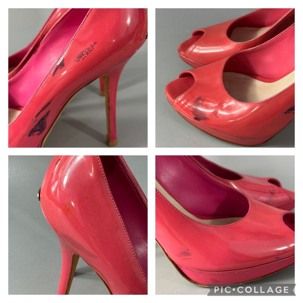 Dior Miss Dior Pink Coral Patent Leather Peep Toe Stiletto Heels Pumps size 38.5 - Picture 12 of 13
